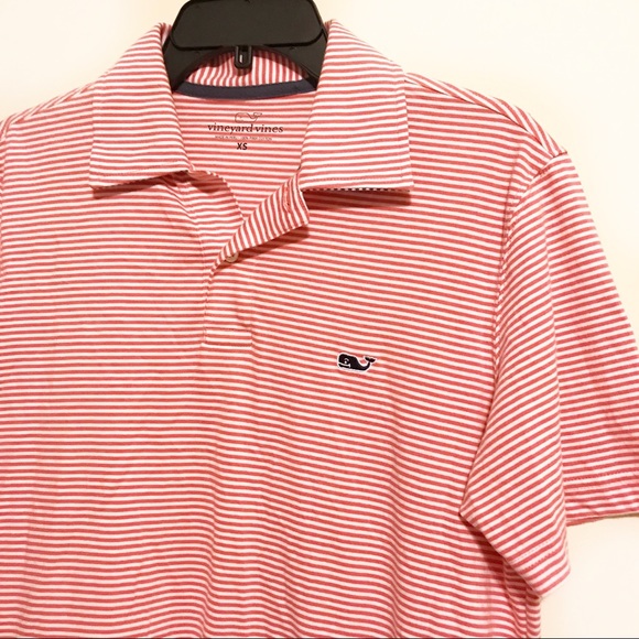Vineyard Vines Reddish Orange Striped Polo Sz XS - Picture 2 of 5
